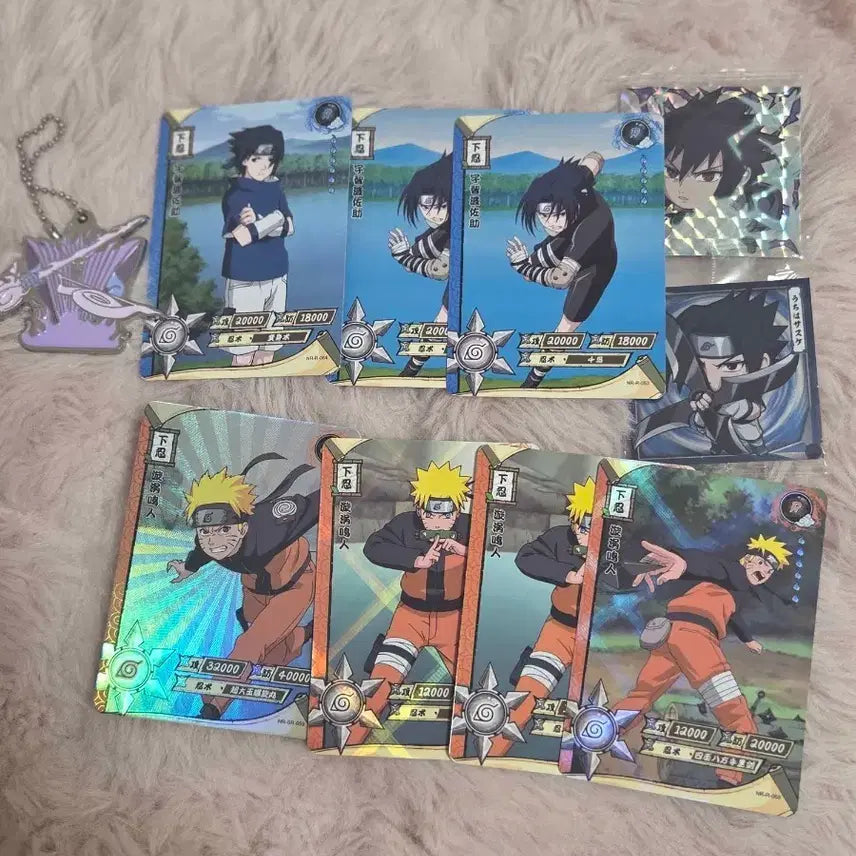 [BUNJANG] Naruto Uzumaki &amp; Uchiha Sasuke Rare Card &amp; Keychain Bundle Set / 나루토 우즈마키나루토 우치하사스케 레어카드 웨하스레어 키링 일괄