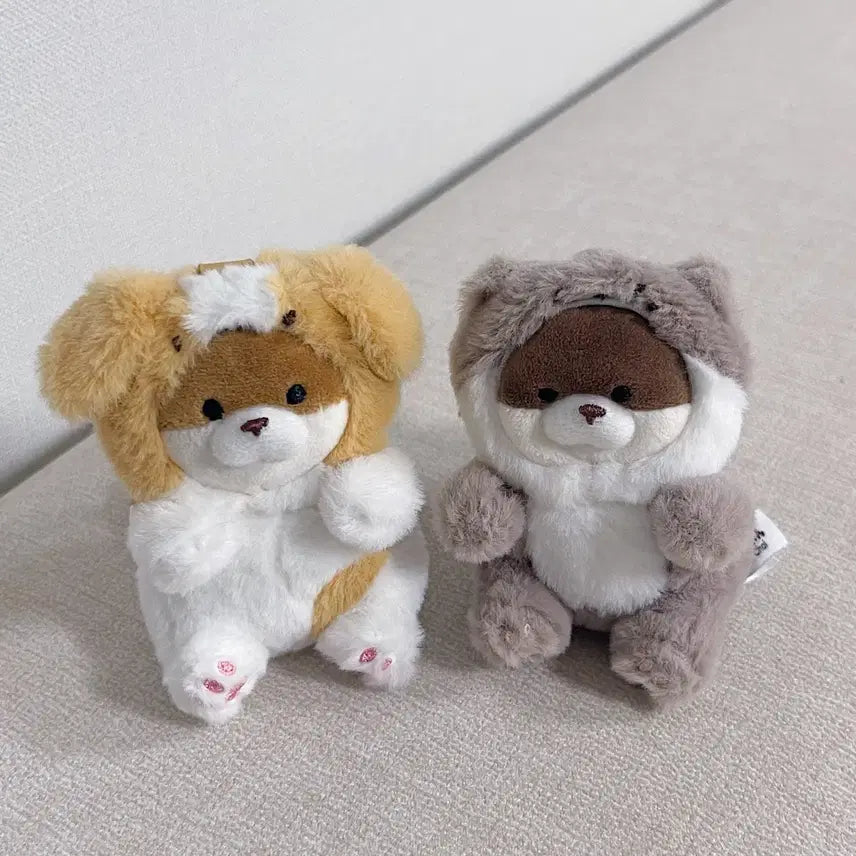 [BUNJANG] Woosoo Woosoo Animal Costume Dog &amp; Cat Plush Keychain Set / 신상 우소우소 동물 코스튬 우소우소짱 강아지 고양이 인형 키링 2종 일괄