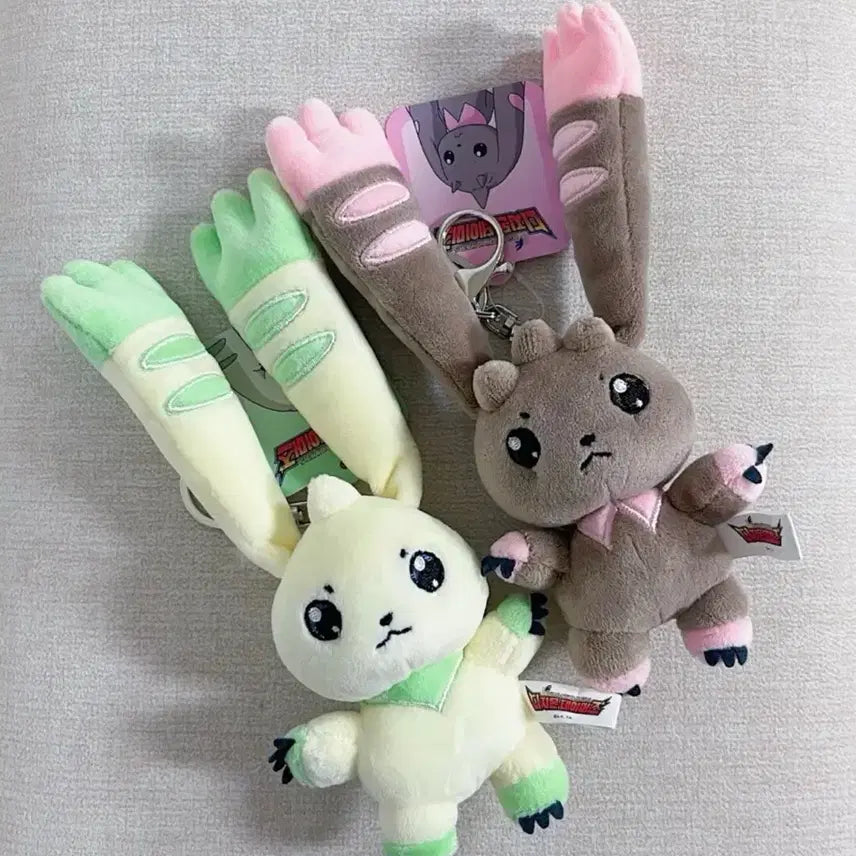 [BUNJANG] Digimon Tamers Terriermon &amp; Lopmon Plush Keychains Set / 디지몬 테이머즈 테리어몬 &amp; 로프몬 인형 키링 2종 일괄