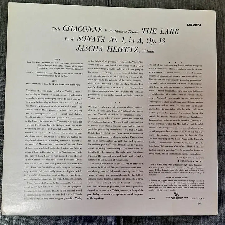 [BUNJANG] Heifetz Chaconne LP / 하이페츠 샤콘느 lp