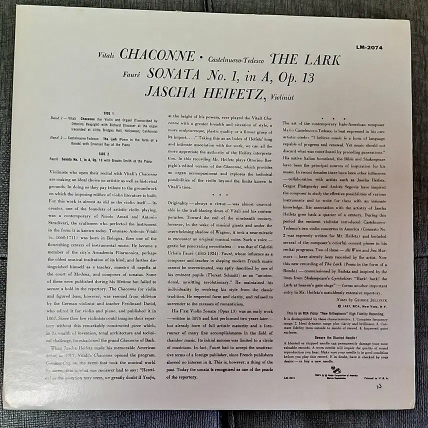 [BUNJANG] Heifetz Chaconne LP / 하이페츠 샤콘느 lp