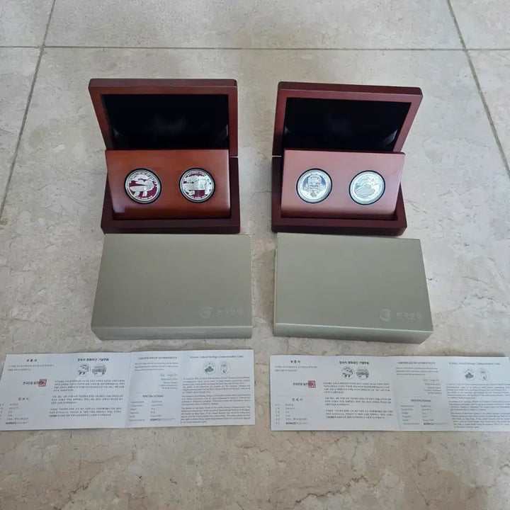 [BUNJANG] Korea Cultural Heritage Commemorative Coins Set - Silver Medals / 한국의 문화유산 기념주화2종 은화2개 한국조폐공사 한국은행 실버바 은괴 아시아골드 메이플