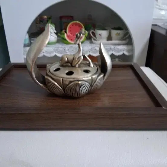 [BUNJANG] Celadon Deer Motif Lotus Incense Burner / 사슴 문양 백동연꽃 향로 +향