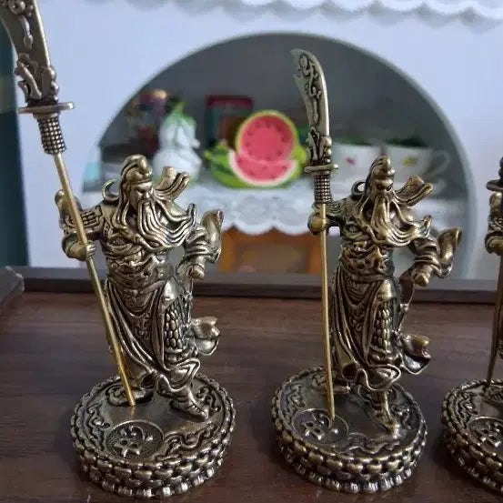 [BUNJANG] Brass Guan Yu General Statue Set - 3 Pieces / 관우장군상 3종 세트 황동 장식품