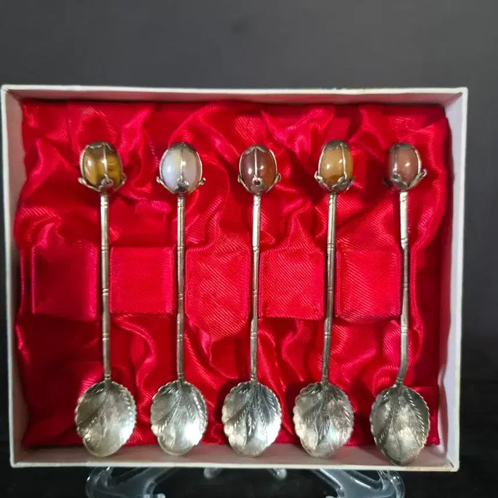 [BUNJANG] Sterling Silver 925 Teaspoon Set with Agate Handles (Set of 5) / 은 스푼 5개