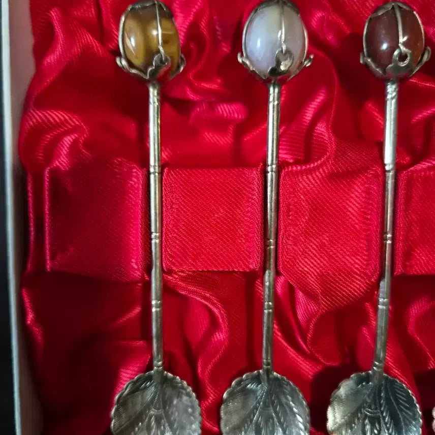 [BUNJANG] Sterling Silver 925 Teaspoon Set with Agate Handles (Set of 5) / 은 스푼 5개