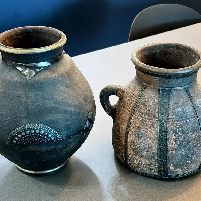 [BUNJANG] South African Limpopo Traditional Pottery Set (2 Pieces) - Vintage Collectible / 남아프리카 림포포 전통 수제 토기 2점 / 오래된 소장품