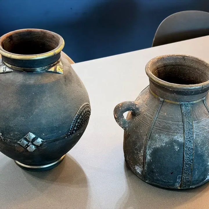 [BUNJANG] South African Limpopo Traditional Pottery Set (2 Pieces) - Vintage Collectible / 남아프리카 림포포 전통 수제 토기 2점 / 오래된 소장품