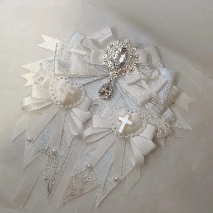 [BUNJANG] Sky Blue &amp; White Rosette with Ribbon Ita Bag Keychain / 하늘색&amp;화이트 로제트 + 리본 이타백 키링