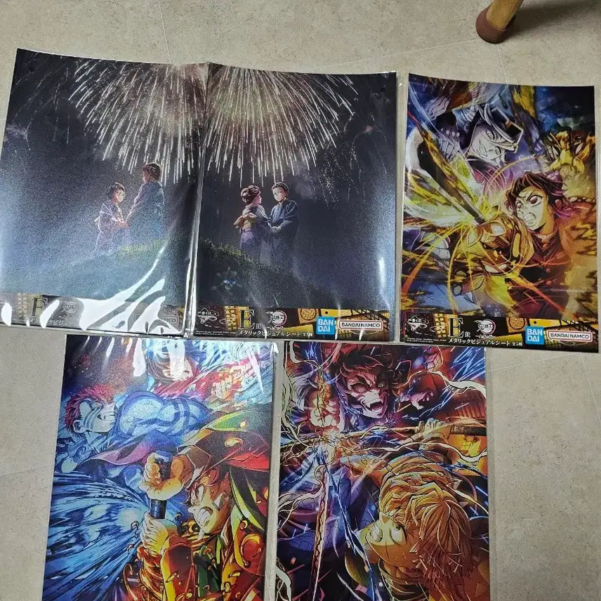 [BUNJANG] Demon Slayer Ichiban Kuji E Prize Metallic Visual Sheet Poster Set (5 Types) / 전종 일괄)귀멸의칼날 E상 제일복권 쿠지 5종 일괄 하위상 메탈릭 비주얼 시트 포스터