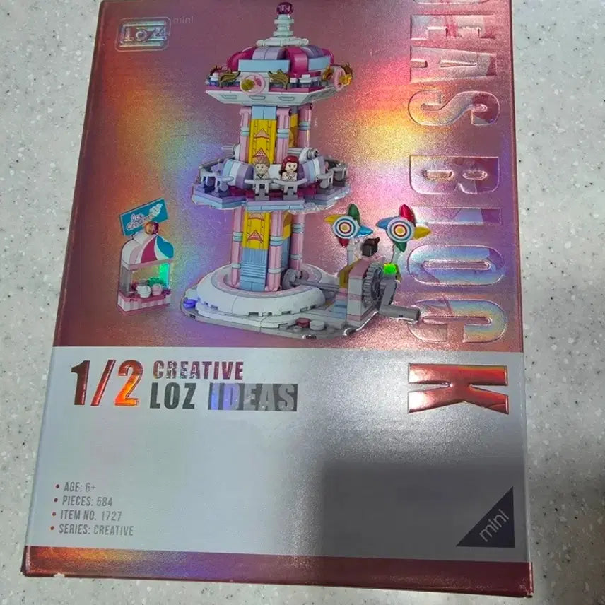[BUNJANG] LOZ Mini Blocks Gyro Drop &amp; Ice Cream Stall Playset (1727) - Pink Hologram Box Version / LOZ 미니블록 자이로드롭 레고(1727)-핑크 홀로그램 박스 버전