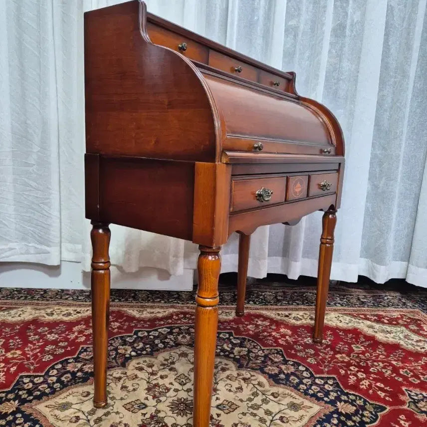[BUNJANG] Italian Neoclassical Walnut Inlay Roll-Top Ladies Desk / 이태리 네오클래식 월넛 인레이 롤탑 레이디스 데스크