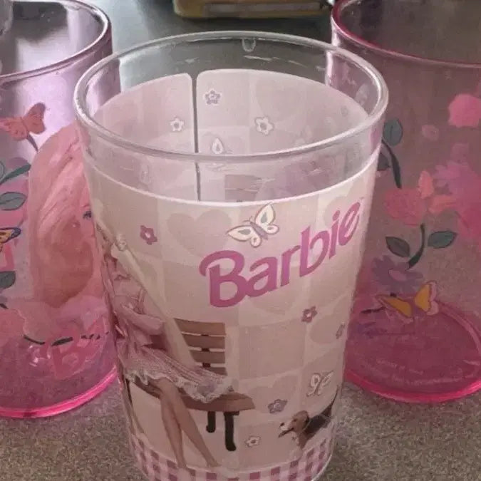 [BUNJANG] Vintage Barbie Pink Clear Plastic Cups Set of 3 / 빈티지 바비 핑크 클리어 플라스틱 컵