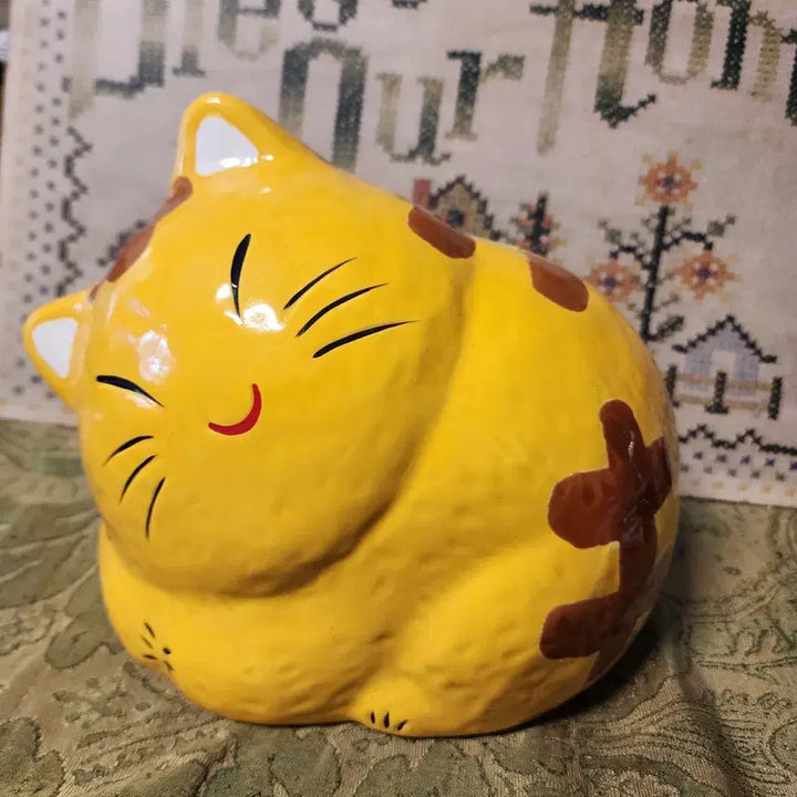 [BUNJANG] Large Ceramic Cat Piggy Bank Hand-Painted / 큰사이즈 도자기 고양이 저금통 핸드 페인티드 가로22cm 높이15.8cm