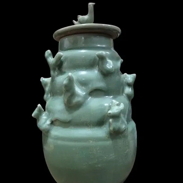 [BUNJANG] Longquan Celadon Glazed Carved Flower Lid Jar / 중국도자기 용천요양각첩화유개호