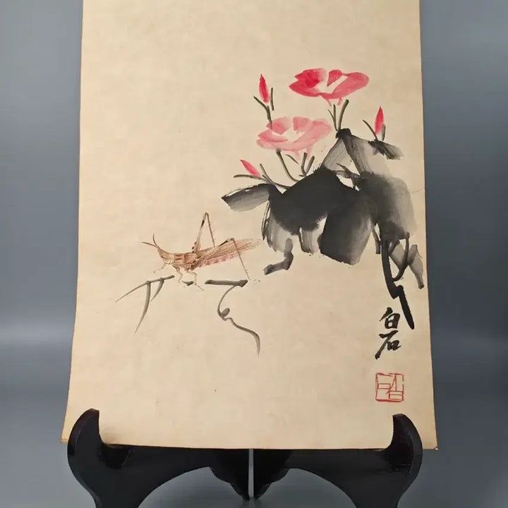[BUNJANG] Qi Baishi "Morning Glory and Grasshopper" Painting / 제백석 치바이스 낙관 나팔꽃초충도 중국골동품 고미술품 수집품 미술품 고화 그림