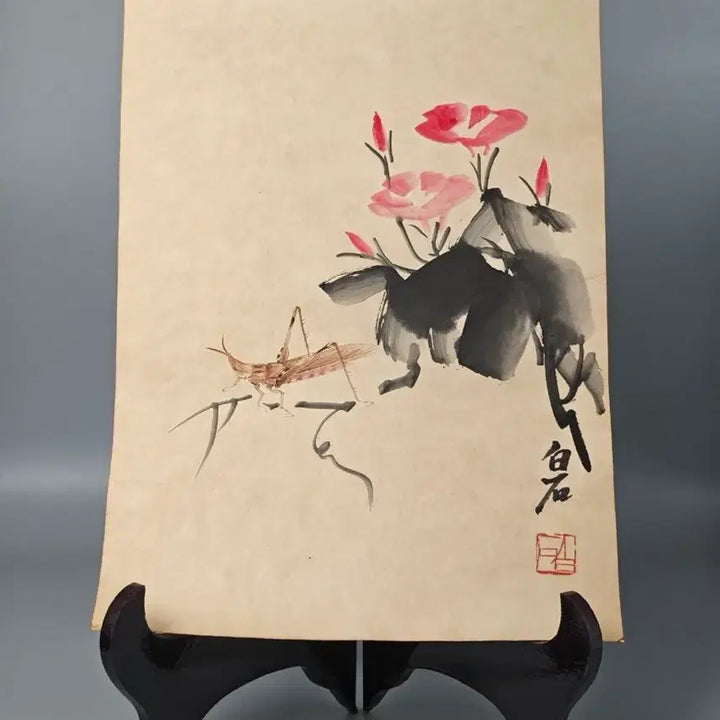 [BUNJANG] Qi Baishi "Morning Glory and Grasshopper" Painting / 제백석 치바이스 낙관 나팔꽃초충도 중국골동품 고미술품 수집품 미술품 고화 그림