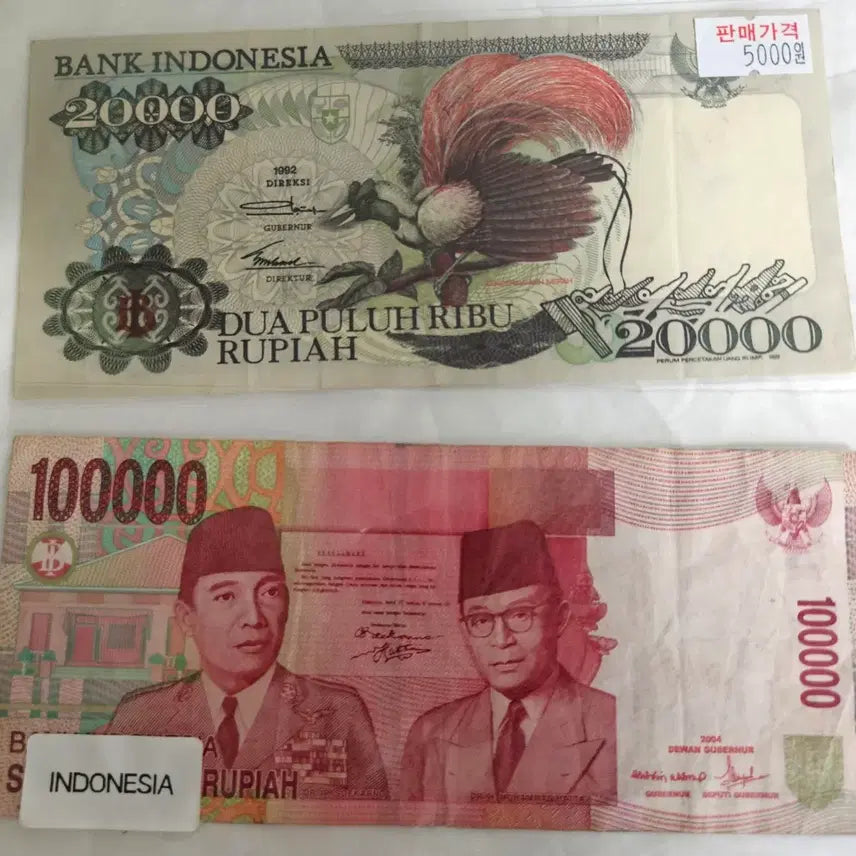 [BUNJANG] Indonesia 20000 &amp; 100000 Rupiah Banknotes (Used) / 인도네시아 지폐 2종