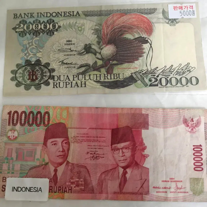 [BUNJANG] Indonesia 20000 &amp; 100000 Rupiah Banknotes (Used) / 인도네시아 지폐 2종