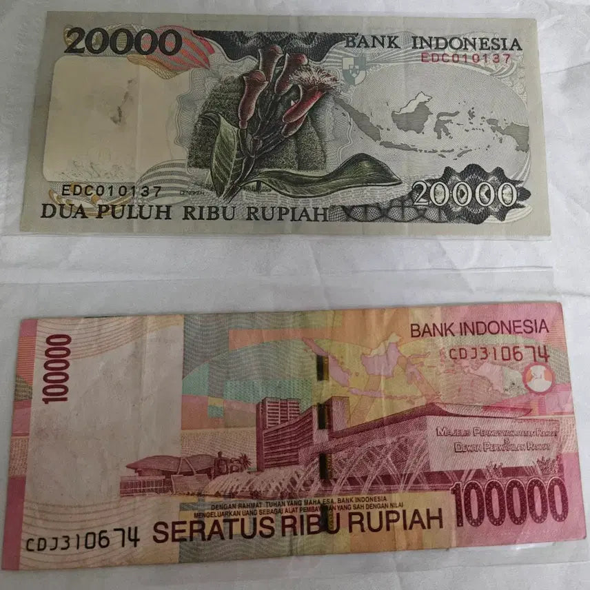 [BUNJANG] Indonesia 20000 &amp; 100000 Rupiah Banknotes (Used) / 인도네시아 지폐 2종