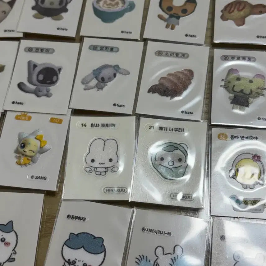 [BUNJANG] Assorted Character Stickers Collection: Hat-o, Ing-eumon, Onion Kungya, Hinakoo, Pancake, Ganadi, Hachuping, Monjakgwi, Secret Retro, Chiikawa, Hachiware, Usagi, Rakko, Momonga / 띠부띠부씰 모음 하토 잉여몬 양파쿵야 히나쿠우 팬케이크 가나디 하츄핑 먼작귀 시크릿 레트로 스티커 치이카와 하치와레 우
