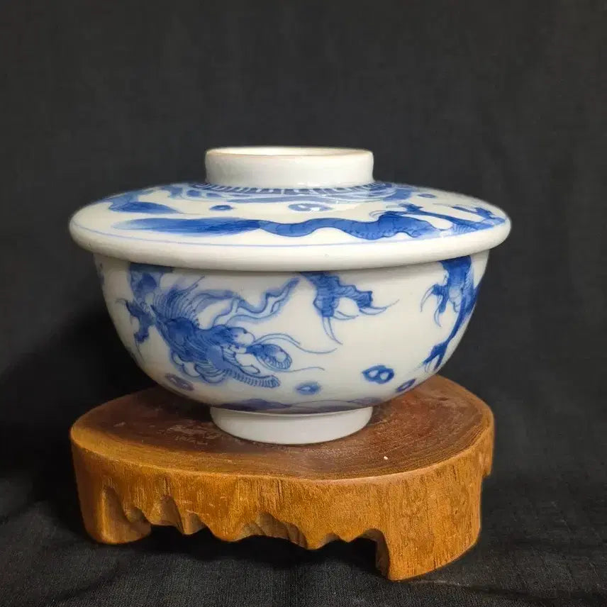 [BUNJANG] Joseon Dynasty Blue-and-White Porcelain Celadon Jar with Dragon Motif / 청화 백자 도자기 운용문 합 완 잔 그릇 2점