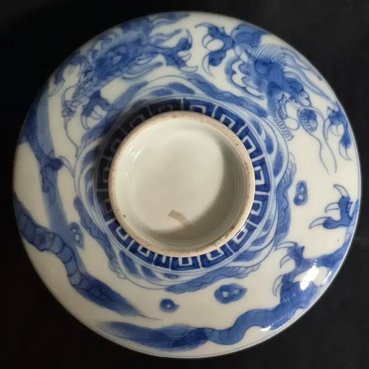 [BUNJANG] Joseon Dynasty Blue-and-White Porcelain Celadon Jar with Dragon Motif / 청화 백자 도자기 운용문 합 완 잔 그릇 2점