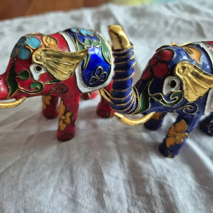 [BUNJANG] Cloisonné Elephant Decor Pair / 칠보 클로이조네 코끼리 장식품 한 쌍