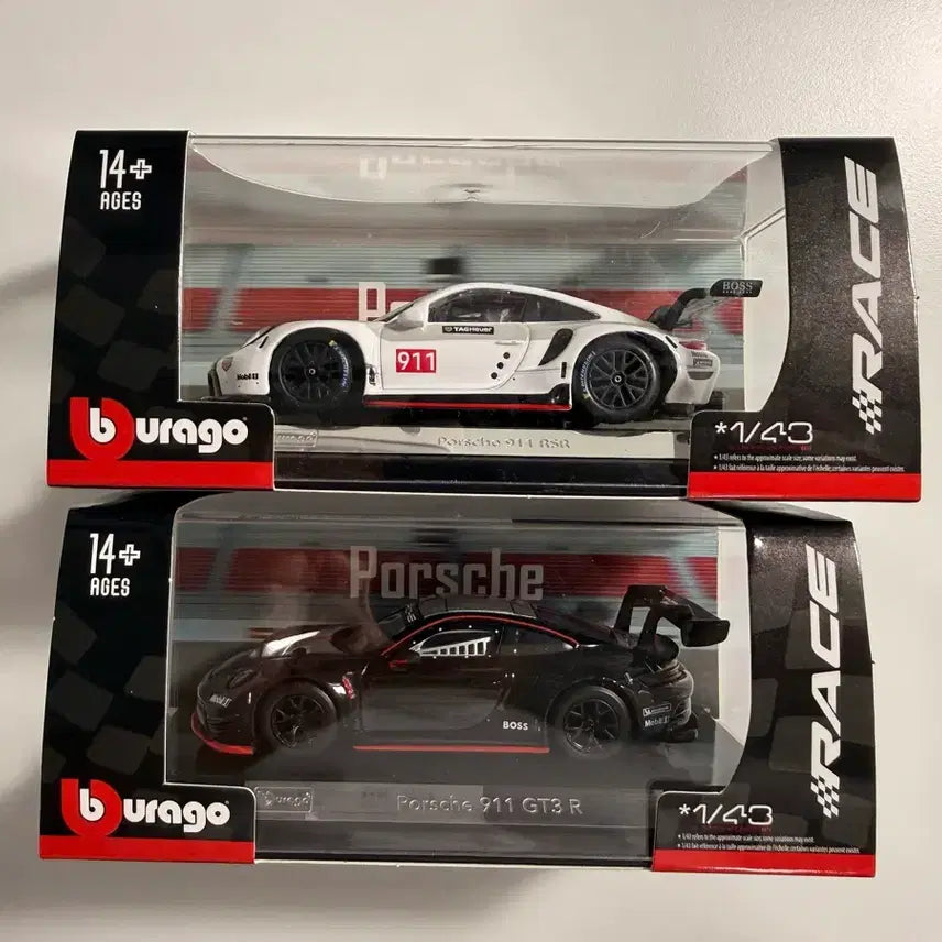 [BUNJANG] Bburago Porsche 911 RSR/GT3 R Racing Car 1:43 Scale Set (2 Types) / 부라고 포르쉐 911 RSR/GT3 R 레이싱카 1:43 2종 세트