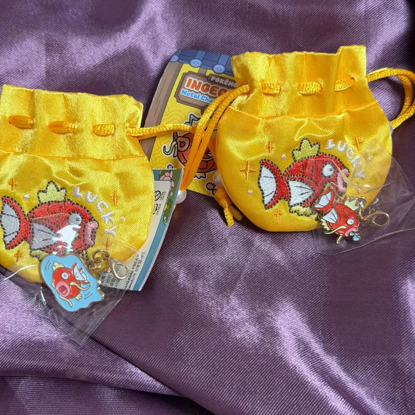 [BUNJANG] Pokemon Wulingyuen Magikarp Lucky Bag Metal Charm Set / 포켓몬 무릉도원 잉어킹 복주머니 메탈참 일취월장 운수대통 2종