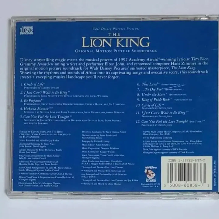 [BUNJANG] The Lion King Original Motion Picture Soundtrack CD / 라이온킹 OST 앨범 시디 CD 디즈니 영화 사운드트랙