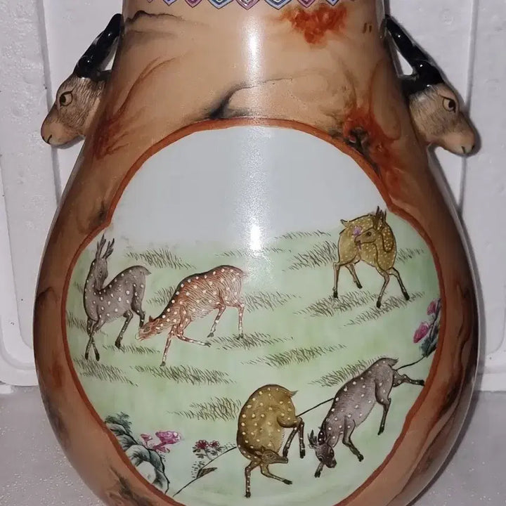 [BUNJANG] Qianlong Period Celadon Vase with Deer Motif / 건륭년제 연지홍 상이준 화병 높37.5 지30센 중국도자기 고도자 골통품