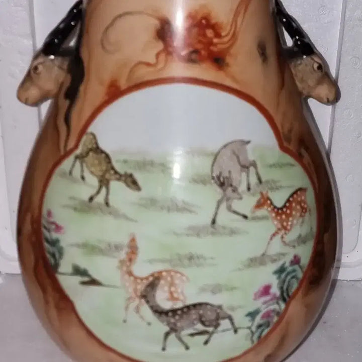 [BUNJANG] Qianlong Period Celadon Vase with Deer Motif / 건륭년제 연지홍 상이준 화병 높37.5 지30센 중국도자기 고도자 골통품