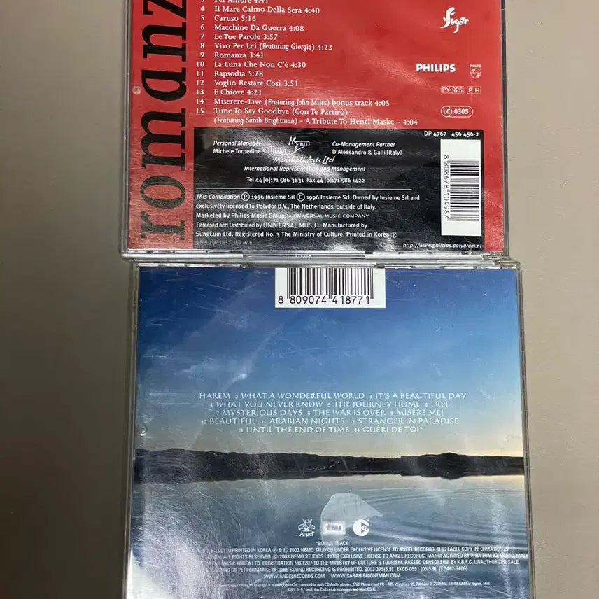 [BUNJANG] Andrea Bocelli Romanza &amp; Sarah Brightman Harem CD Set / CD 2세트 안드레아 보첼리 로만자 / 사라 브라이트만 HAREM