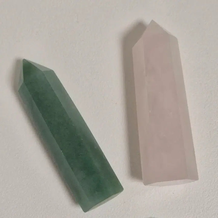 [BUNJANG] Natural Stone Set Rose Quartz &amp; Green Aventurine Point Tower Interior Decor / 천연원석 세트 포인트 타워 광물 로즈쿼츠 그린 아벤츄린 인테리어 소품 데스크테리어 명상