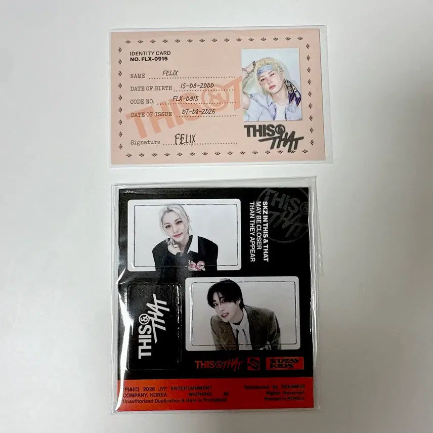 [BUNJANG] Stray Kids This&amp;That Felix Han Jisung ID Card + Magnet Set / StrayKids 스트레이키즈 스키즈 This&amp;That 디스앤댓 필릭스 용복 아이디카드 + 마그넷 필릭스 + 한지성