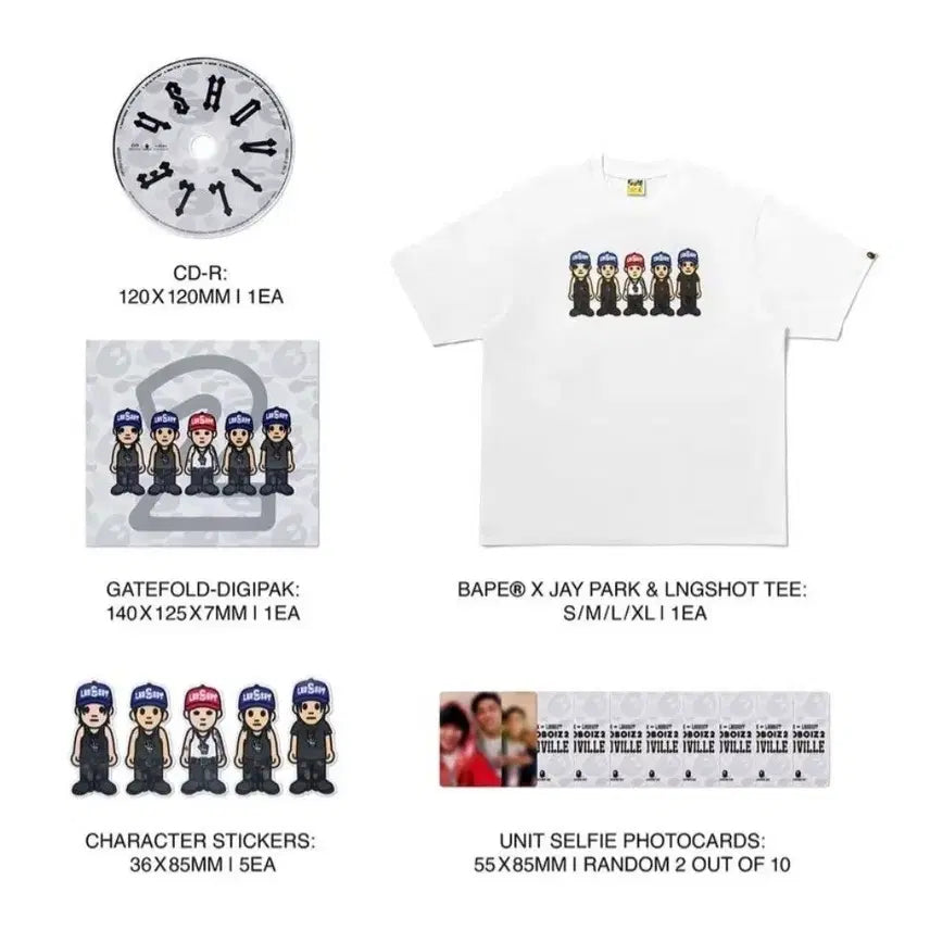 [BUNJANG] A Bathing Ape x Jay Park Longshot Mixtape Set T-Shirt (2XL) / 베이프*롱샷*박재범 티셔츠 믹스테이프 세트 (2xl)