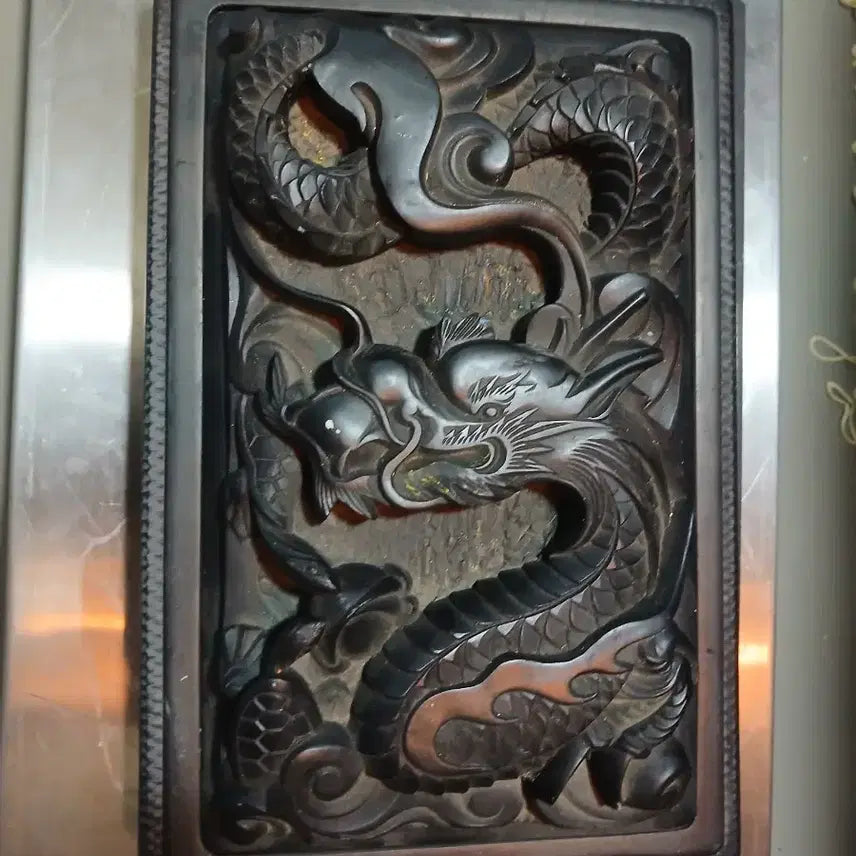 [BUNJANG] Blackwood Dragon Engraved Inkstone / 전통 용 조각 흑단 벼루