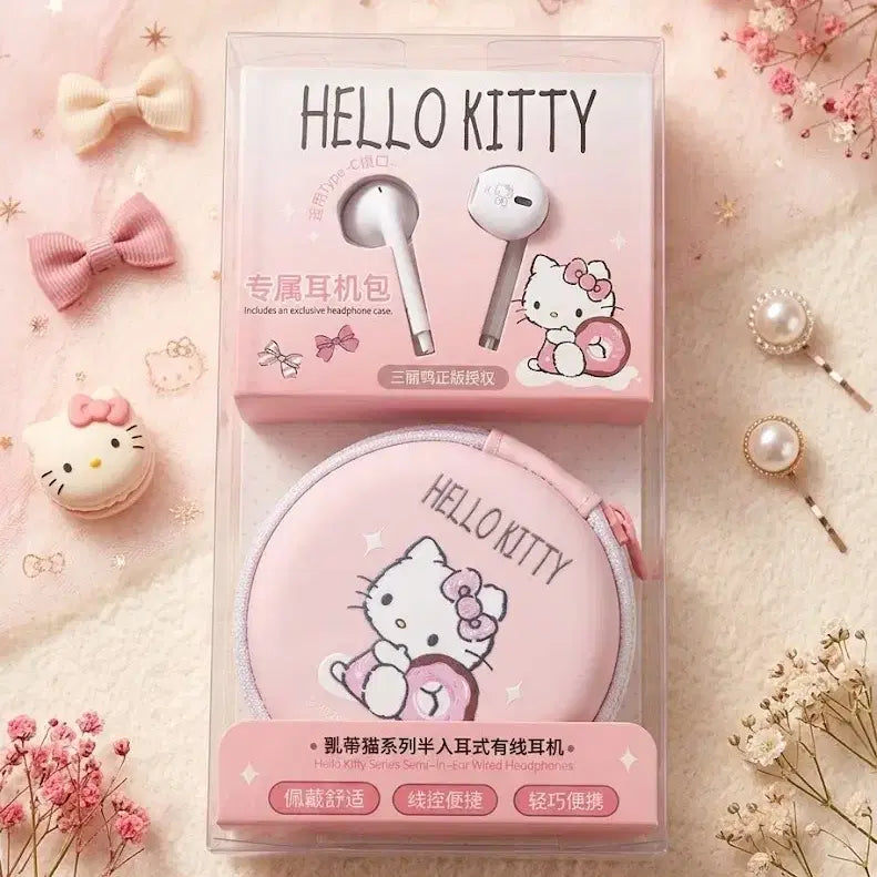 [BUNJANG] Hello Kitty Wired Earphone Pouch Pink / 헬로키티 이어폰 +파우치세트 새상품