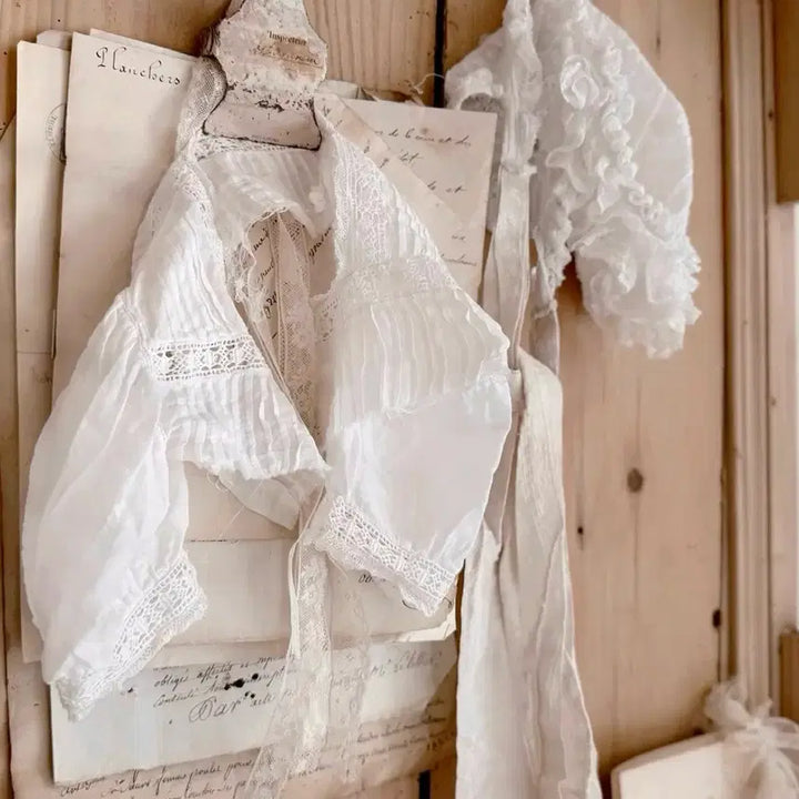 [BUNJANG] French White Antique Mini Blouse / 프랑스 화이트엔틱 미니블라우스
