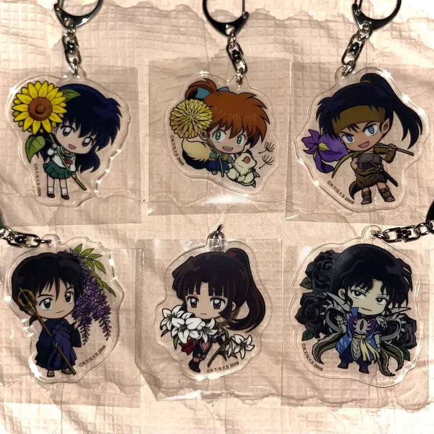 [BUNJANG] Inuyasha Kuji Flower Acrylic Keychain Bundle Set Kagome Shippo Sango Miroku Koga Naraku / 이누야샤 쿠지 꽃 키링 가영 싯포 산고 미륵 코우가 나락 아크릴 고전굿즈