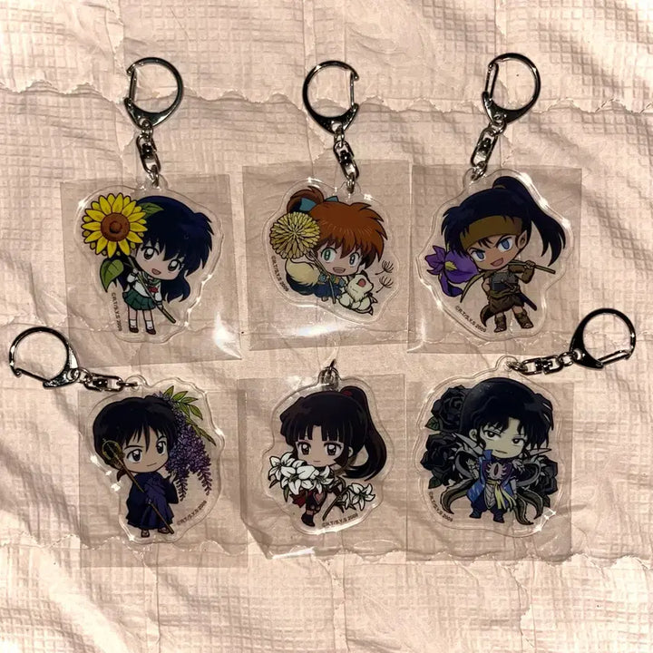 [BUNJANG] Inuyasha Kuji Flower Acrylic Keychain Bundle Set Kagome Shippo Sango Miroku Koga Naraku / 이누야샤 쿠지 꽃 키링 가영 싯포 산고 미륵 코우가 나락 아크릴 고전굿즈