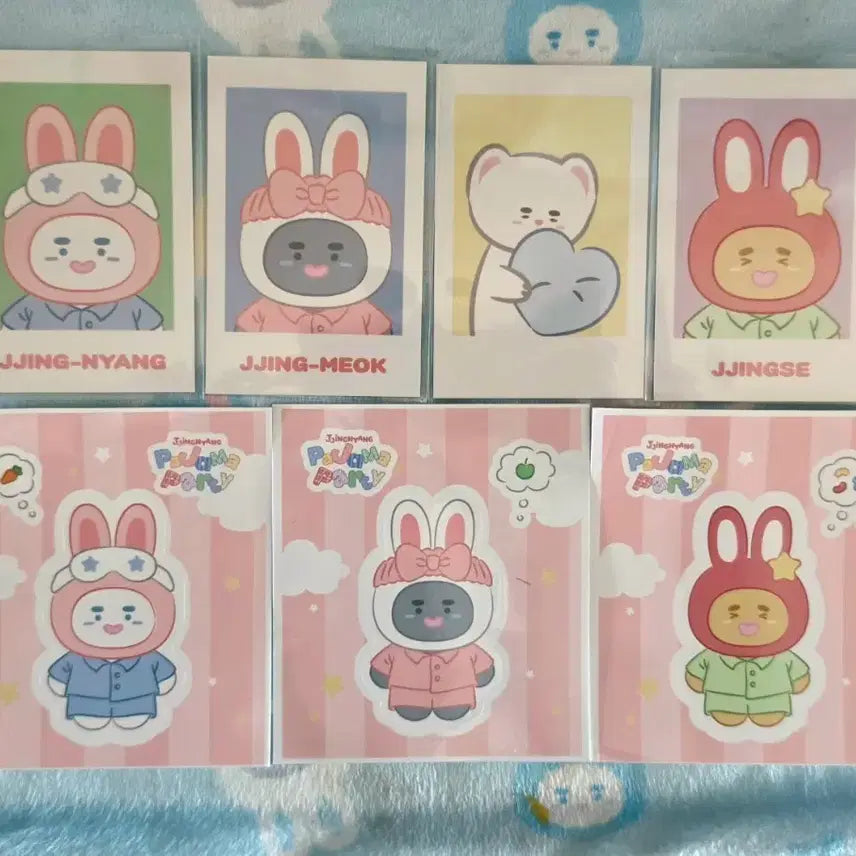 [BUNJANG] ONEW "Jjing Nyi Pajama Party" Popup Character Photocard/Sticker Set / 온유 찡냥이 파자마 파티 팝업 캐릭터 포토카드/스티커 7종