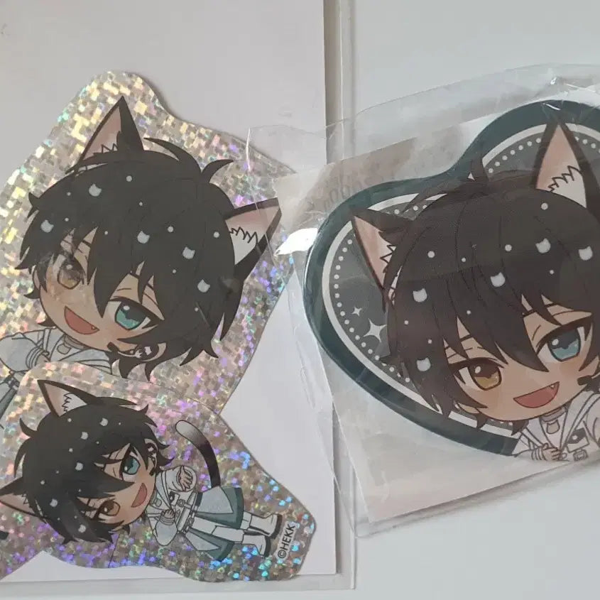 [BUNJANG] Ensemble Stars Mika Kagehira Nanjatown Sticker &amp; Can Badge Set / 앙스타 카게히라 미카 냔자타운 스티커+캔뱃지