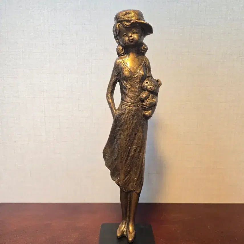 [BUNJANG] Bronze Teddy Bear Girl Sculpture (38cm Height) / [동 브론즈]  테디베어 소녀 - 높이 38cm