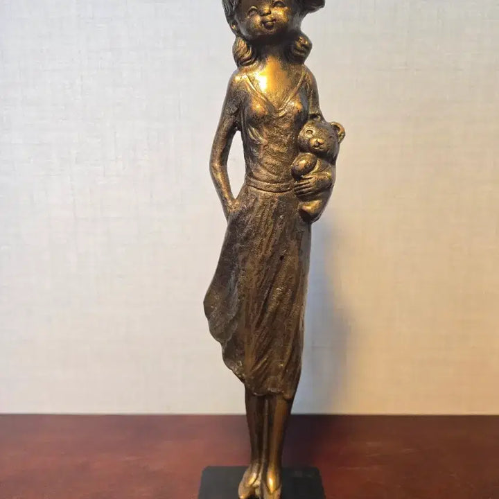 [BUNJANG] Bronze Teddy Bear Girl Sculpture (38cm Height) / [동 브론즈]  테디베어 소녀 - 높이 38cm