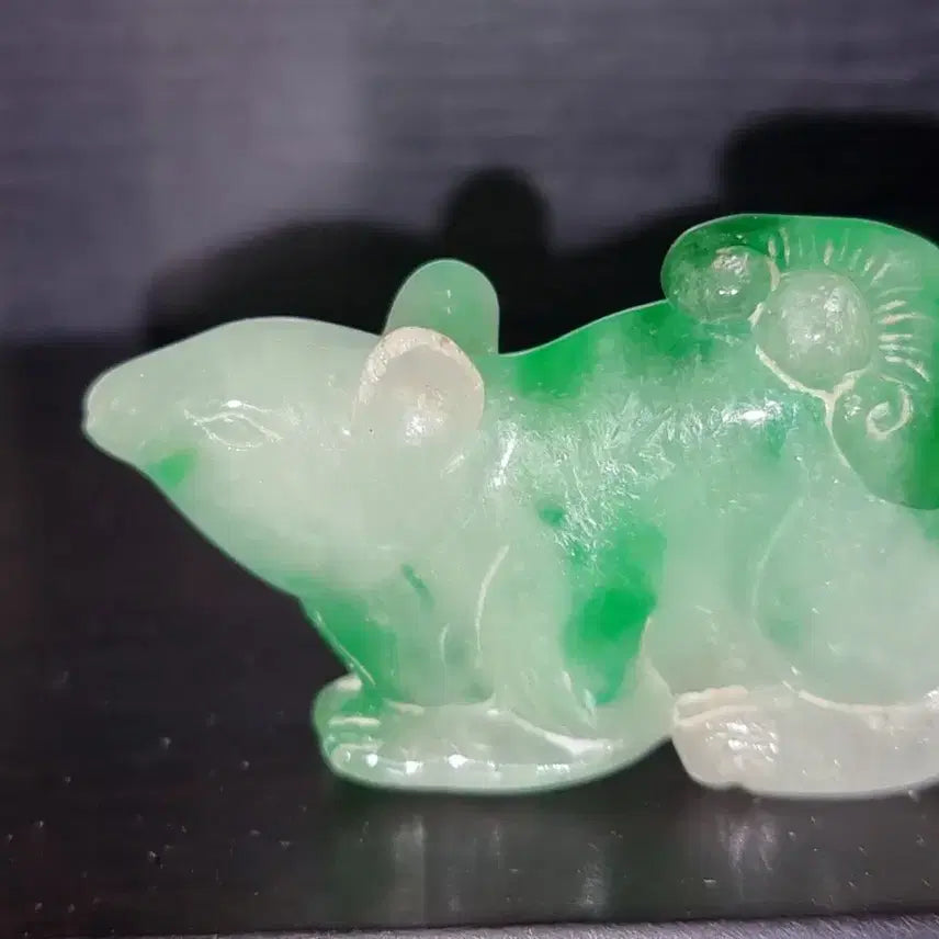 [BUNJANG] Pair of Jade Animal Sculptures (Mouse) / 30년 넘은 비취 동물 옥 쥐 조각품 한 쌍
