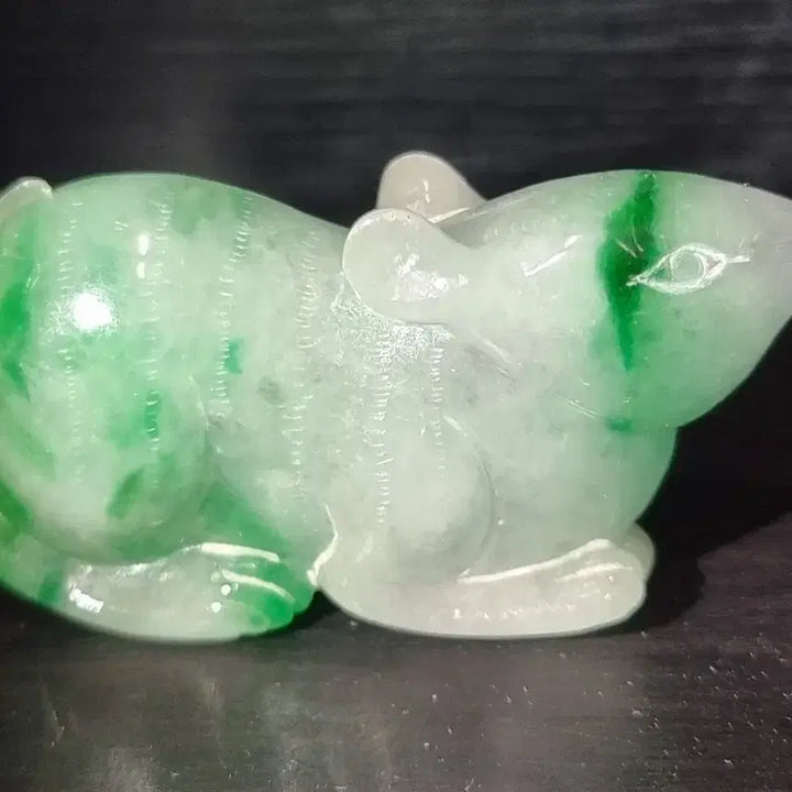 [BUNJANG] Pair of Jade Animal Sculptures (Mouse) / 30년 넘은 비취 동물 옥 쥐 조각품 한 쌍
