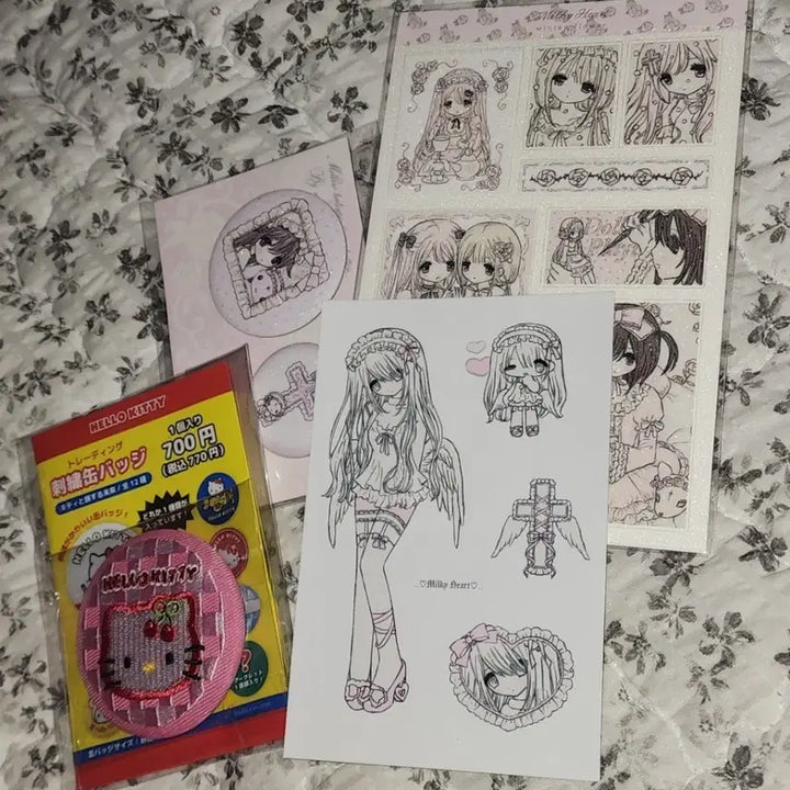 [BUNJANG] Milky Heart Yearly Stationery Lucky Draw Sticker Pin Badge Kitty Badge / 밀키하트 연도문구 특전 / 스티커 핀뱃지 키티 뱃지