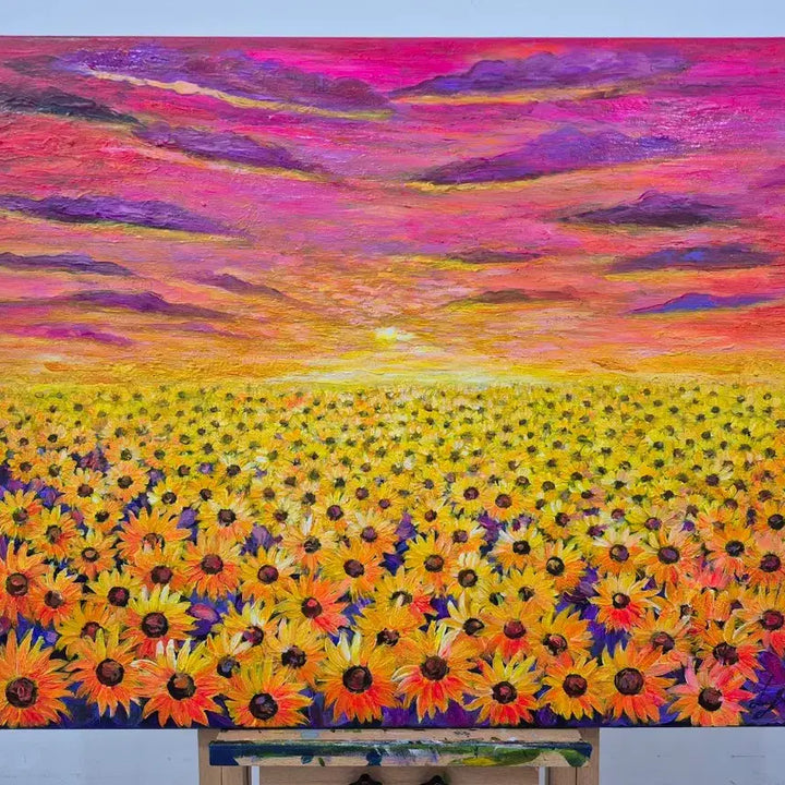 [BUNJANG] Sunflower Oil Painting on 20-count Canvas / 빛으로 물드는 시간의 해바라기. 그림